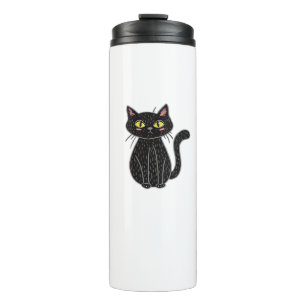Black Cat Illustration, Doodle Cute Cat Classic T- Thermal Tumbler