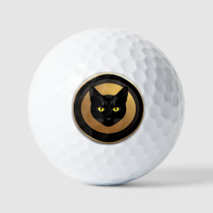 Black Cat Illustration on Golden Circle Golf Balls