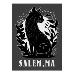 Black Cat Illustration Salem Poster