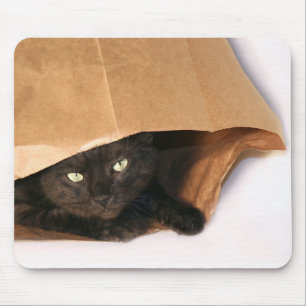 Black cat in a bag mousepad