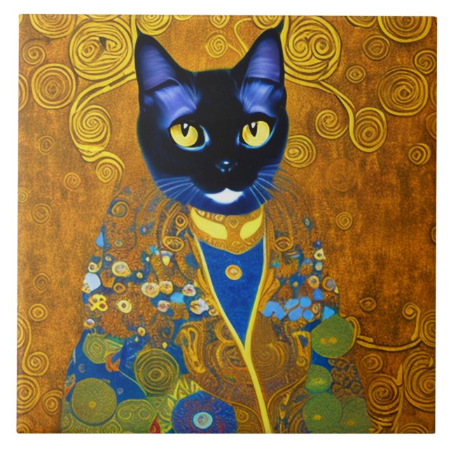 Black Cat in a Burnoose Tile (Front)