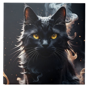 Black Cat in a Haze of Smoke  Tile