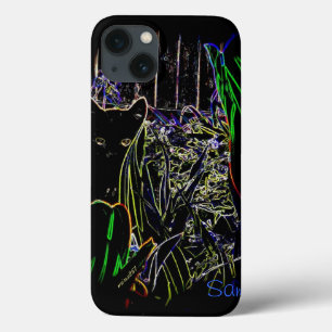 Black Cat in A Neon Garden iPad Case