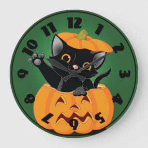 Black Cat In A Pumpkin Clock