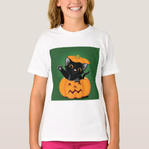 Black Cat In A Pumpkin Girls T-Shirt