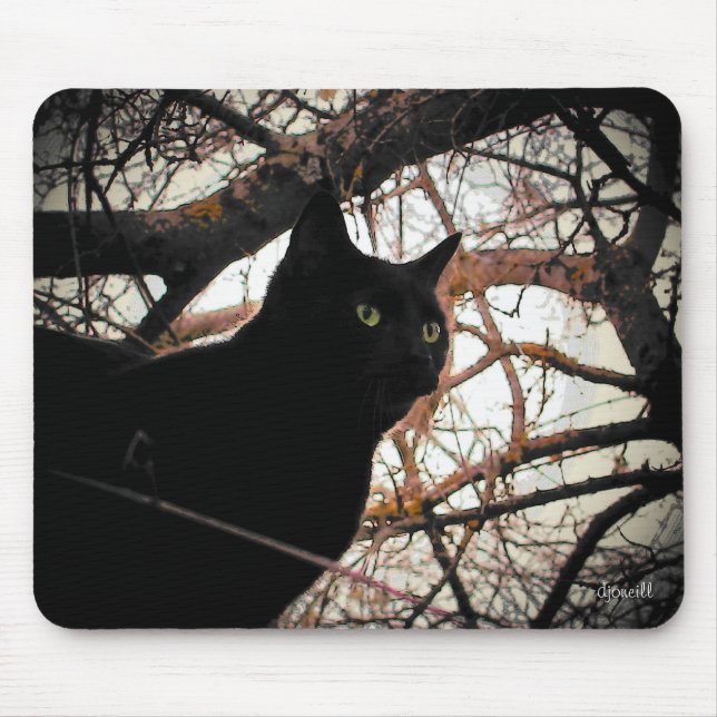 Black Cat in a Spooky Tree Mouse Pad (Front)