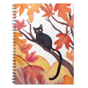 Black Cat in a Tree   Fall Autumn Spooky Cute Notebook