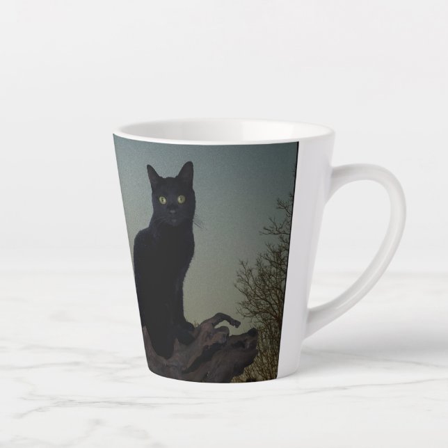Black Cat in a Tree in Front of a Full Moon Latte Mug (Right)