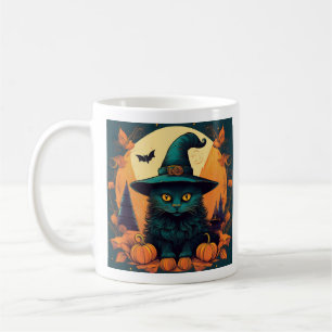 Black Cat in a Witches Hat Coffee Mug