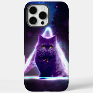 Black cat in blue neon hipster triangle            iPhone 16 pro max case