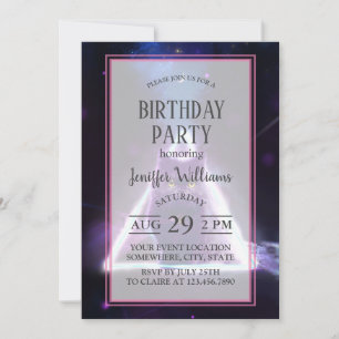 Black cat in blue neon hipster triangle            invitation