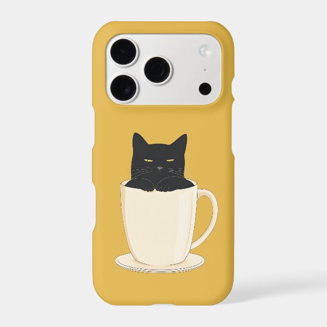 Black Cat in Coffee Cup iPhone Case (Back)