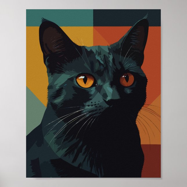 Black cat in colourful background poster (Front)