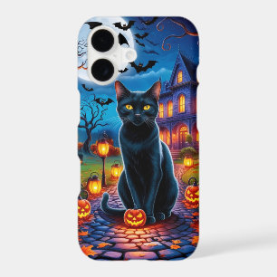 Black Cat in Enchanted Halloween Landscape