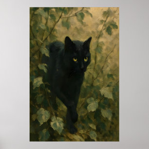 Black Cat in Forest Dark Academia Gothic Animal Poster