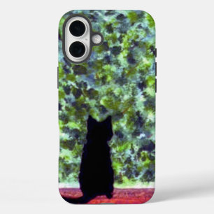Black Cat in Garden, Pet Art iPhone 16 Plus Case