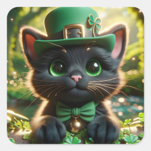 Black Cat in Green St. Patrick's Day Attire Square Sticker
