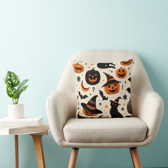 BLACK CAT IN HALLOWEEN THROW PILLOW (Chair)