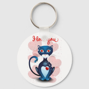Black cat in Love Keychain
