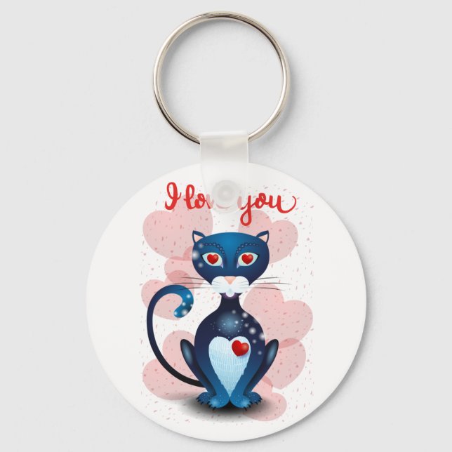 Black cat in Love Keychain (Front)