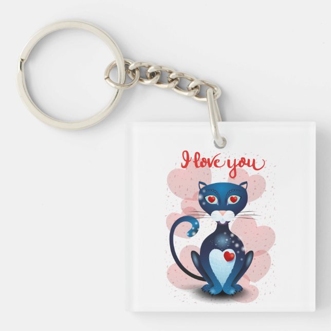 Black cat in Love Keychain (Front)