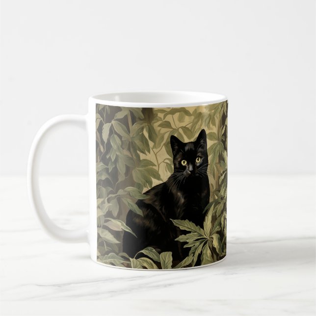 Black Cat in Lush Forest Coffee Mug (Left)