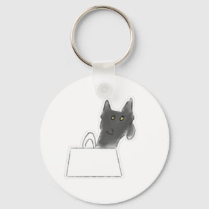 Black Cat In Paper Bag Pencil Art Keychain