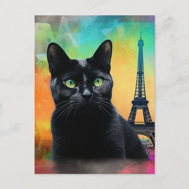 Black Cat in Paris Postcard (Front)