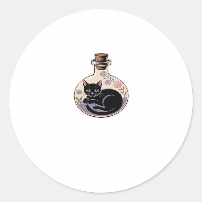 Black Cat in Potion Bottle Classic T-Shirt Classic Round Sticker (Front)