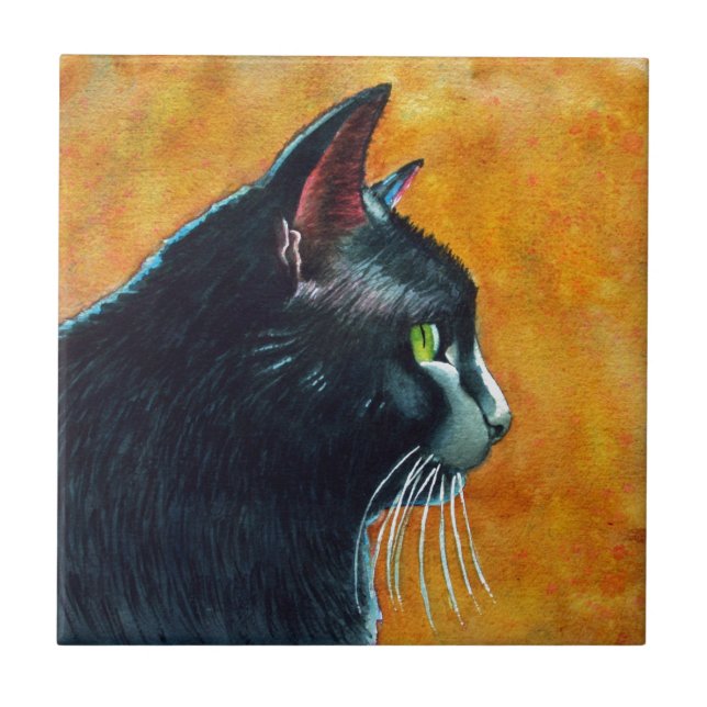Black Cat in Profile, Tickles Tile (Front)