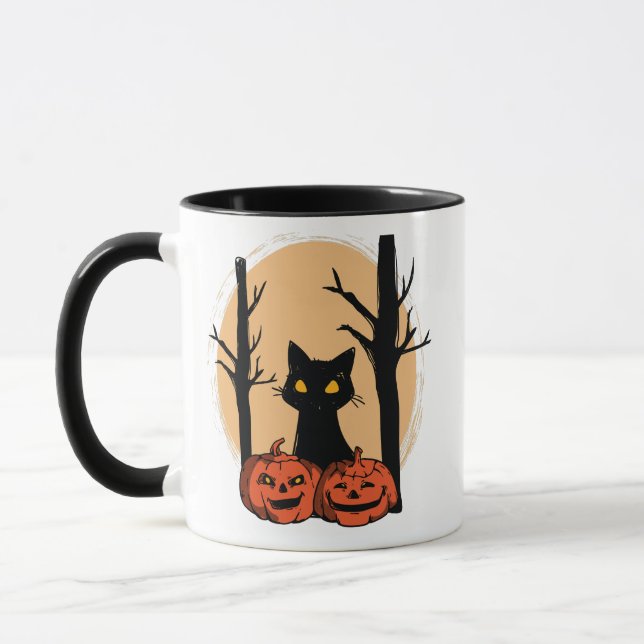 "Black Cat in Pumpkin Halloween Mug – Cute Spooky  (Left)