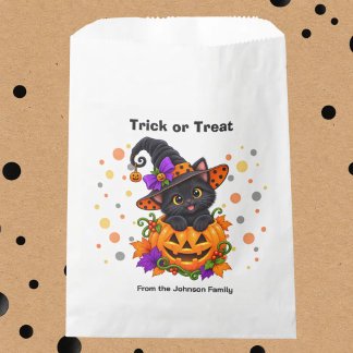 Black Cat in Pumpkin Trick or Treat Favour Bag