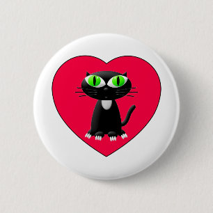 Black Cat In Red Heart 2 Inch Round Button