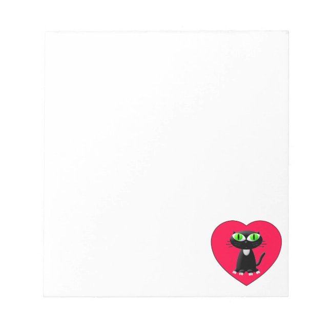 Black Cat In Red Heart Custom Notepad (Front)