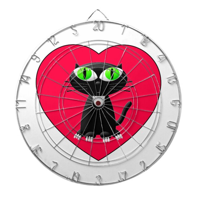 Black Cat In Red Heart Dartboard (Front)