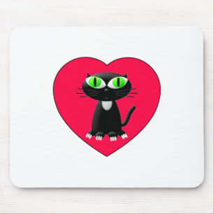 Black Cat In Red Heart Mouse Pad