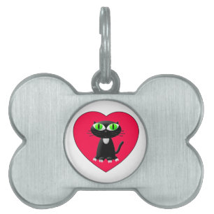 Black Cat In Red Heart Pet Tag