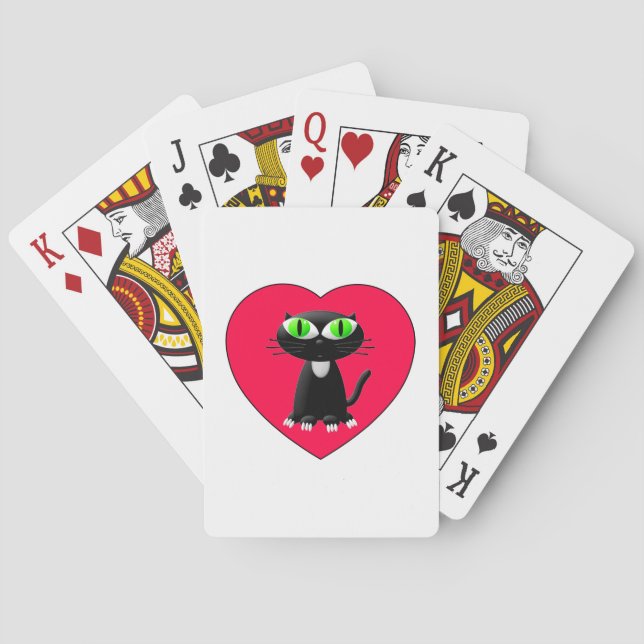 Black Cat In Red Heart Playing Cards (Back)