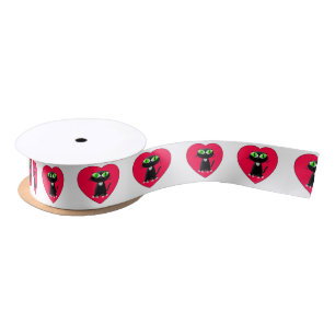Black Cat In Red Heart Satin Ribbon
