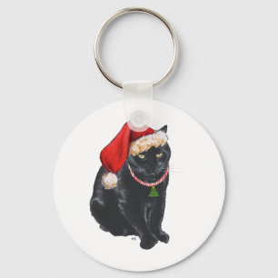 Black Cat in Santa Hat Keychain
