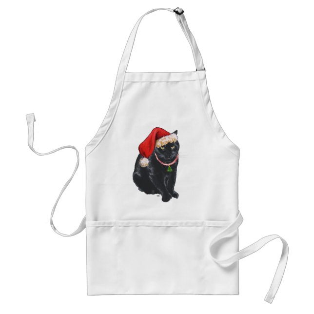 Black Cat in Santa Hat Standard Apron (Front)