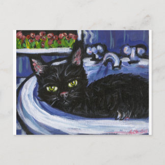 Black cat in sink postcard