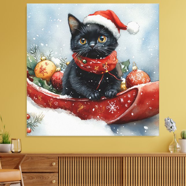 Black Cat in Sledge Let it Snow Christmas Canvas Print (Insitu(LivingRoom))