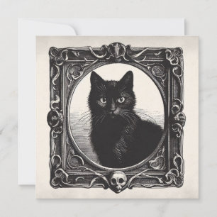 Black Cat In Spooky Frame Goth Flat Greeting Card