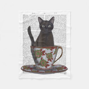 Black Cat in Teacup Fleece Blanket