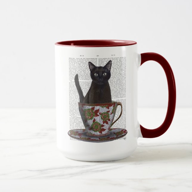 Black Cat in Teacup Mug (Right)