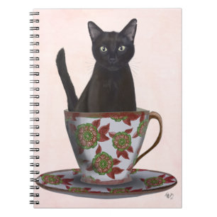 Black Cat in Teacup Notebook