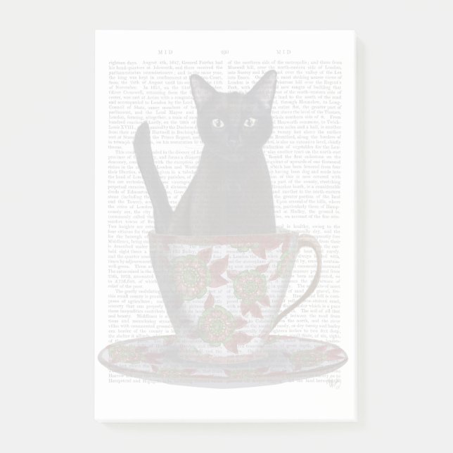 Black Cat in Teacup Post-it Notes (Front)