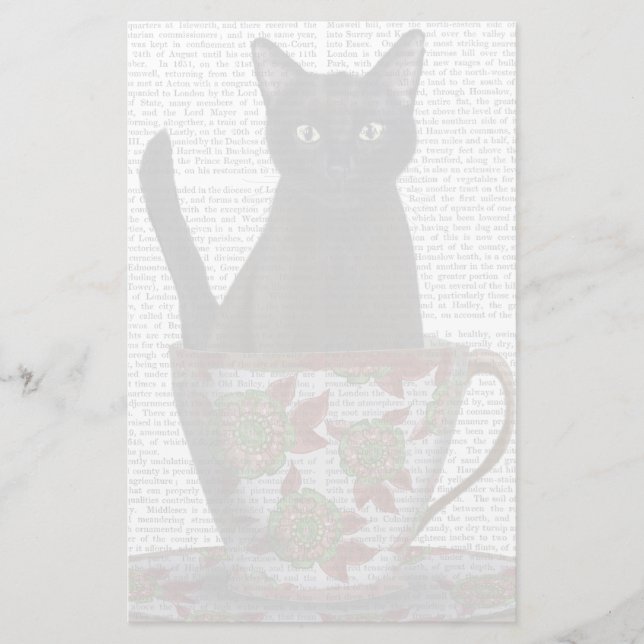 Black Cat in Teacup Stationery (Front)