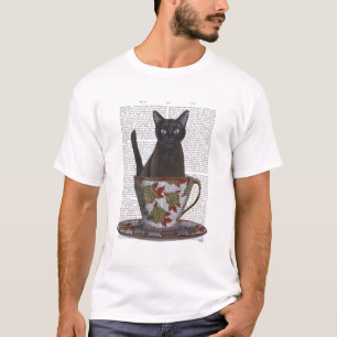 Black Cat in Teacup T-Shirt